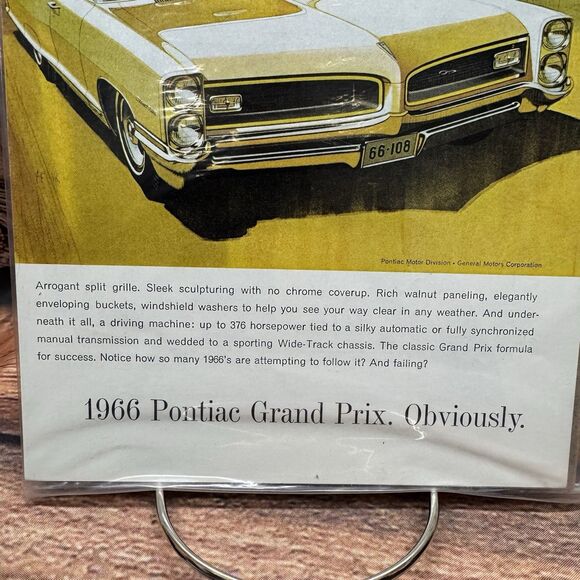 Original 1966 Pontiac Grand Prix Car Magazine Ad "Obviously" Vintage Print Ad - Picture 3 of 3